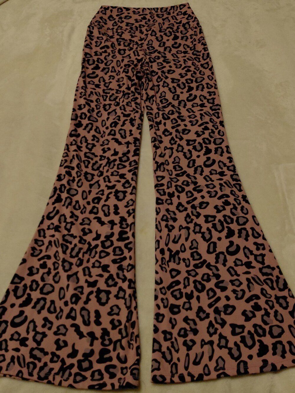 Pink Leopard Print Flare Pants Y2K Wide Leg Stretchy Size M